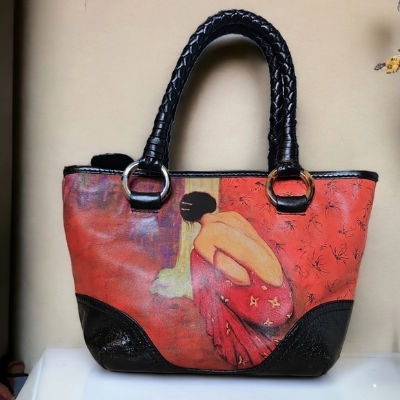 Painting Leather Red and Black Hand Bag from Jeon - Picture 3 of 11